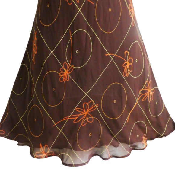 Vintage 90s Dress Geo Floral Brown Orange Lined Tessuto Keyhole Button Back USA - Picture 5 of 8